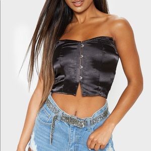 Black Satin Hook and Eye Bandeau
 
Size: 0 US
 
Colour: Black